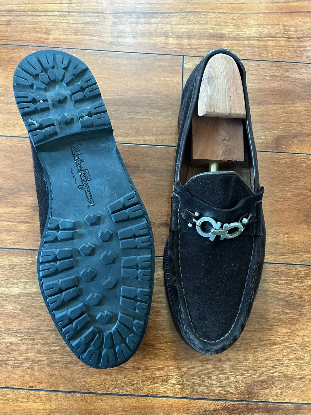 Salvatore Ferragamo Black Suede Bit-Detail Slip-On Loafers